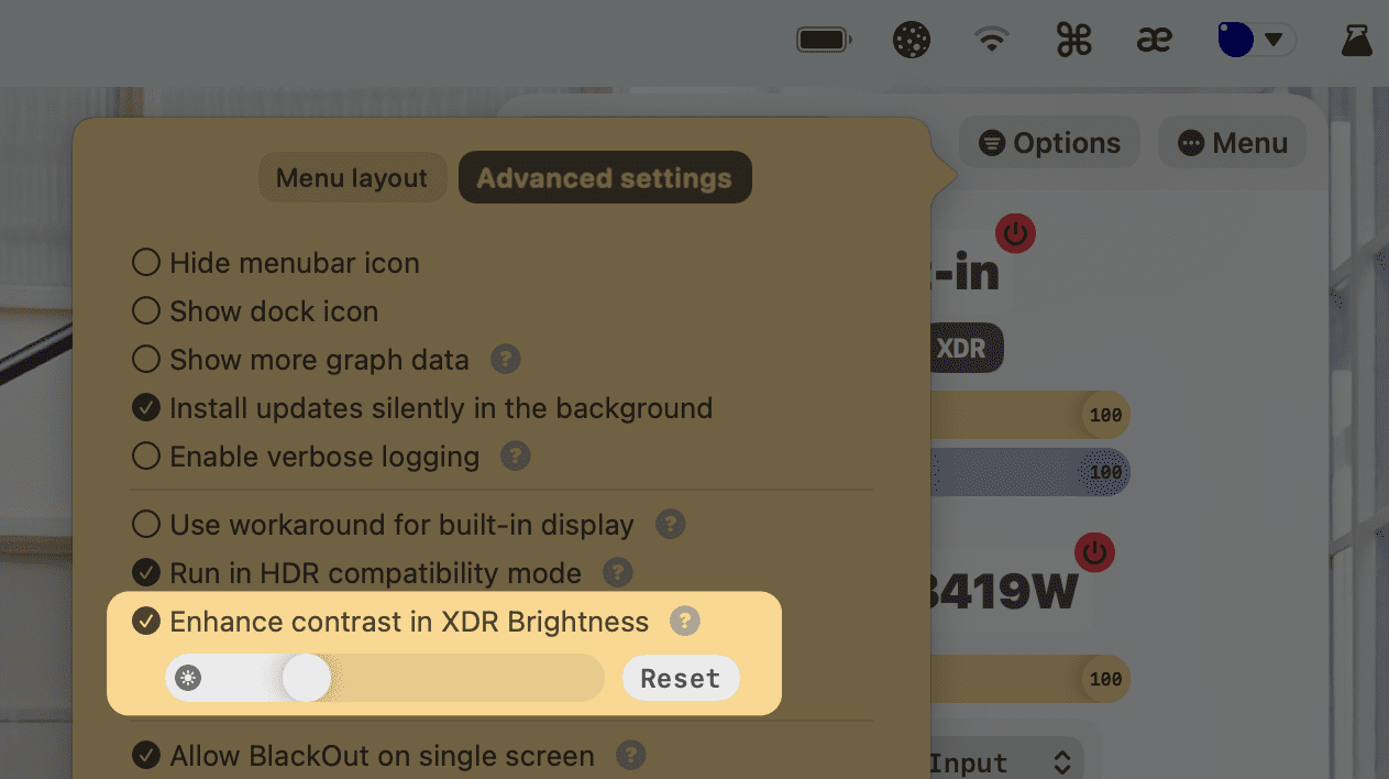 enhance contrast slider in Advanced settings