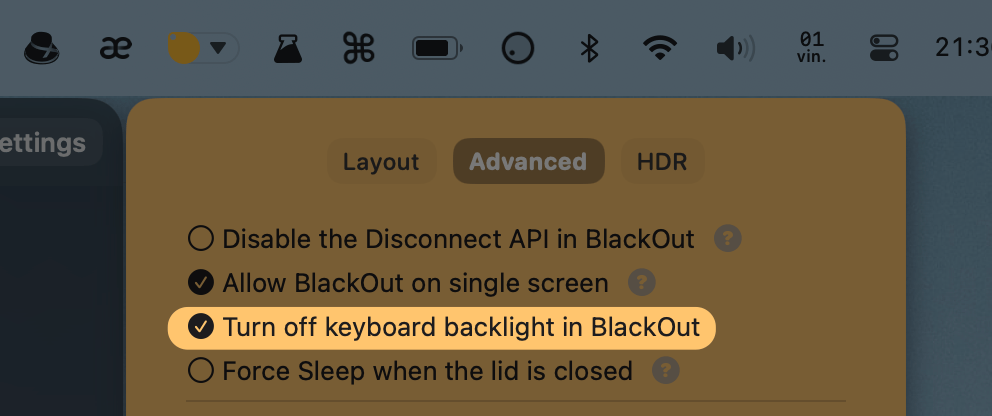keyboard backlight setting