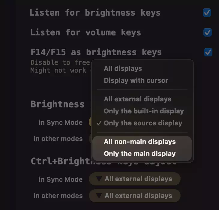 main display brightness keys
